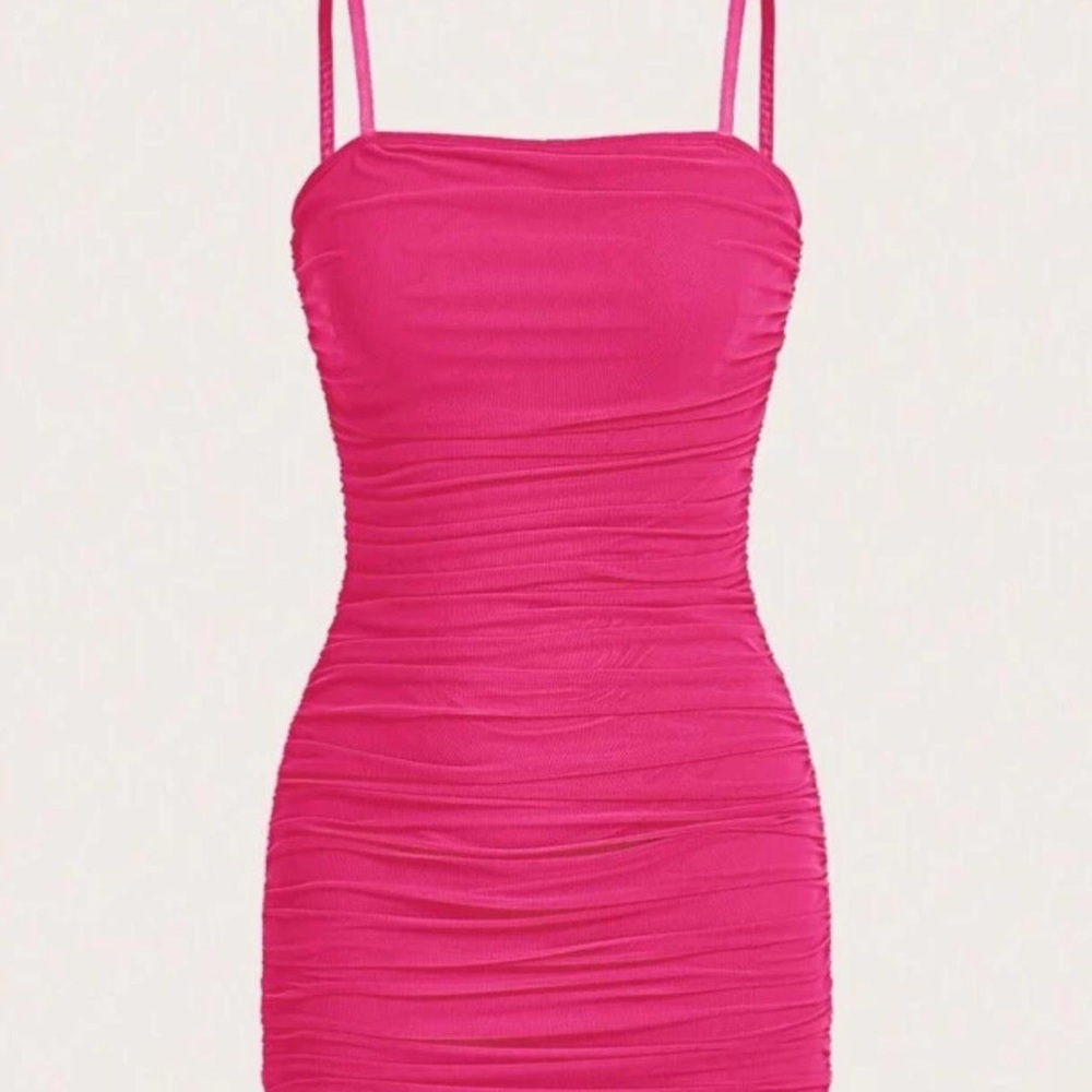 Vibrant Pink Ruched Mini Dress